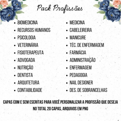 Arquivo Digital - Capas Profissões Floral Azul