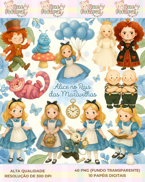 Kit Digital - Alice no Pais das Maravilhas Aquarela