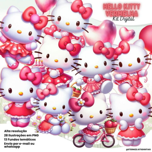 Kit Digital - Scrapbook - Hello Kitty Vermelha