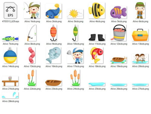 Kit Digital- Scrapbook - Pesca Menino (png e Vetor)