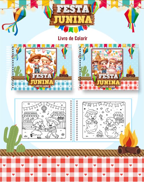 Arquivo Digital - Coloring Book - Festa Junina | Livro de colorir festa junina
