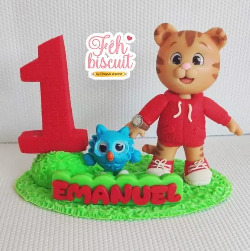 Topo de bolo Daniel o Tigre de biscuit
