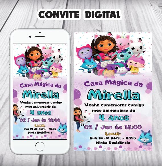 Convite Digital Casa Mágica da Gabby p/ Enviar pelo Whatsapp