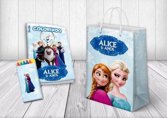 Kit Colorir + Sacola + Kit Massinha Personalizada Frozen