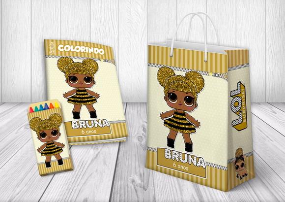Kit Colorir + Sacola Personalizada Lol Dourada