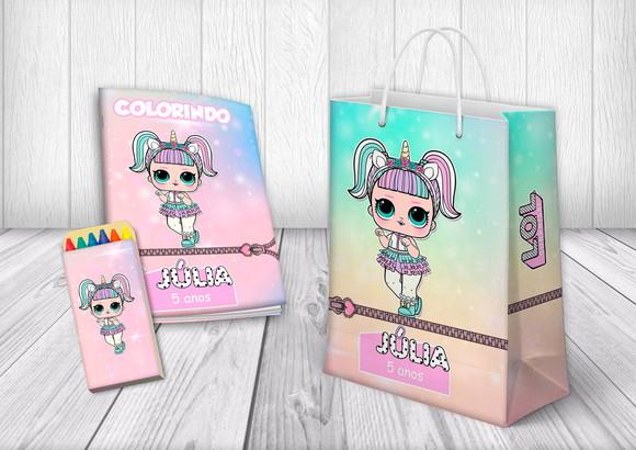 Kit Colorir + Sacola Personalizada Lol Unicórnio