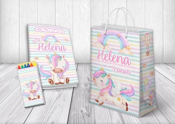 Kit Colorir + Sacola Personalizada Unicórnio