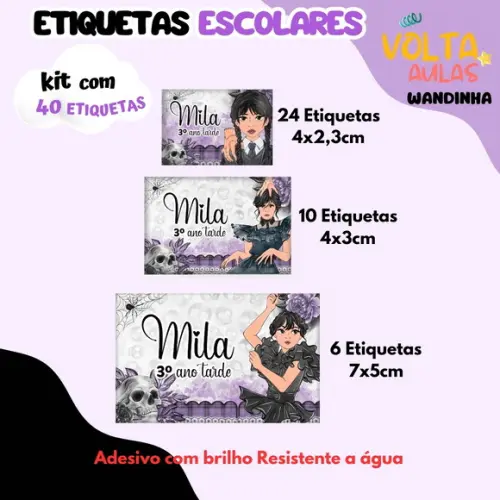 40 Etiquetas Escolares Wandinha