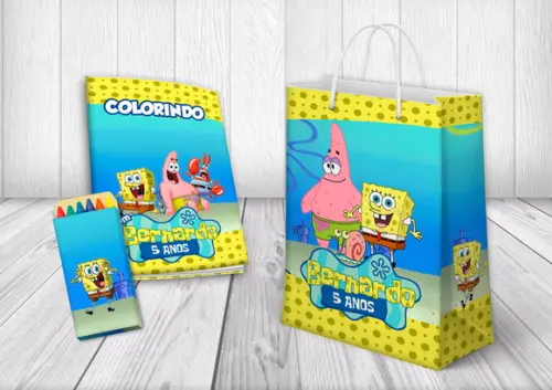 Kit Colorir + Sacola Personalizada Bob Esponja