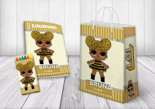 Kit Colorir + Sacola Personalizada Lol Dourada