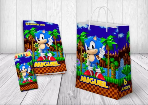 Kit Colorir + Sacola Personalizada Sonic