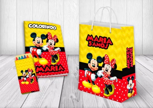 Kit Colorir + Sacola Personalizada Mickey e Minnie