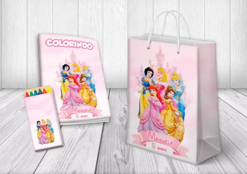 Kit Colorir + Sacola Personalizada Princesas