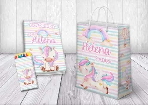 Kit Colorir + Sacola Personalizada Unicórnio