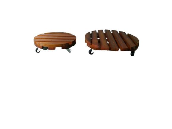Kit 2 Suportes Redondo P Vasos De Plantas Com Rodinha Verniz
