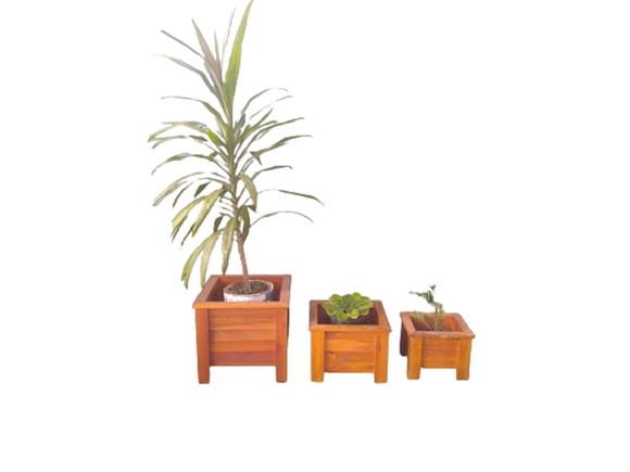Kit com 3 Cachepôs de Madeira Maciça para Vasos de Plantas
