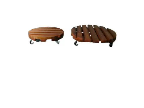 Kit 2 Suportes Redondo P Vasos De Plantas Com Rodinha Verniz