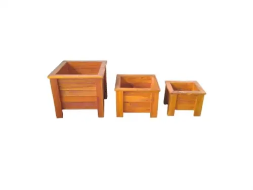 Kit com 3 Cachepôs de Madeira Maciça para Vasos de Plantas