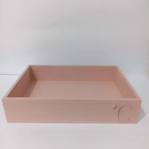 Caixa e Bandeja Maternidade Linho Xadrez Rosé