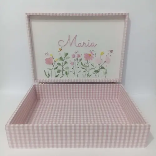 Caixa Maternidade Xadrez Rosa