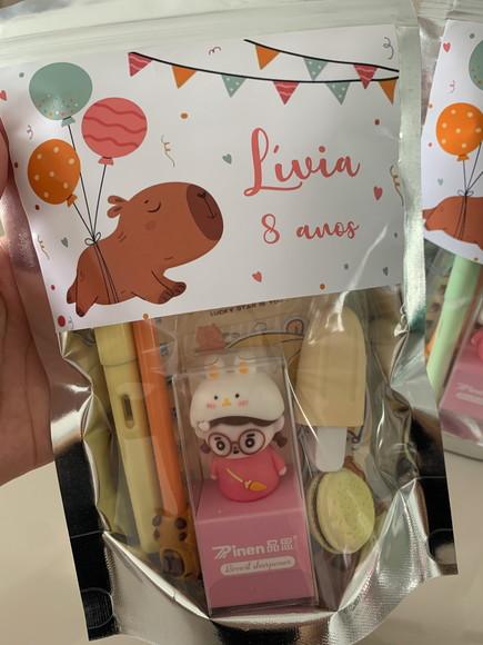 Kit Papelaria Fofa Capivara (saquinho com 6 Itens)