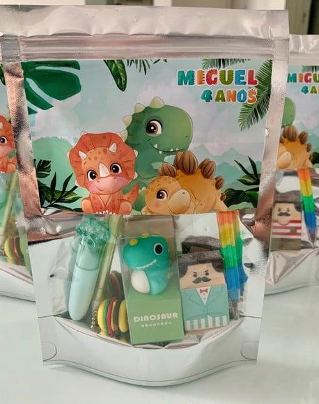 Kit Papelaria Fofa Dinossauro (saquinho com 6 Itens)