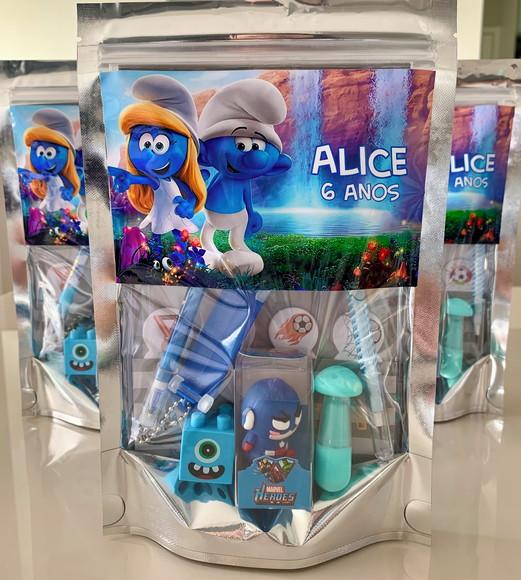 Kit Papelaria Fofa Smurfs (saquinho com 6 Itens)