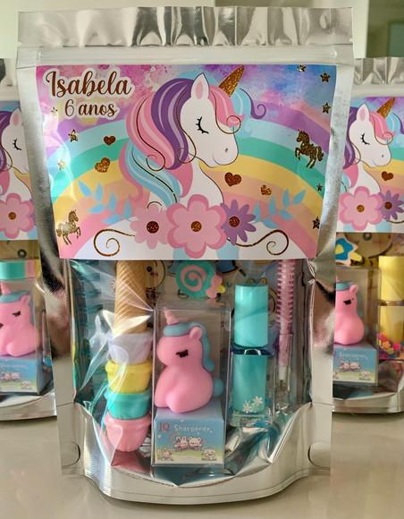 Kit Papelaria Fofa Unicórnio (saquinho com 6 Itens)