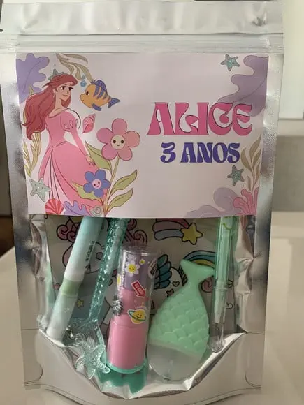 Kit Papelaria Fofa Ariel (saquinho com 6 Itens)