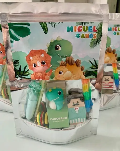 Kit Papelaria Fofa Dinossauro (saquinho com 6 Itens)
