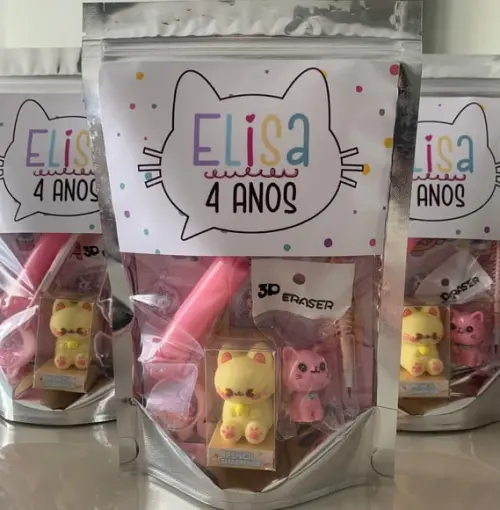 Kit Papelaria Fofa Gatinho (saquinho com 6 Itens)