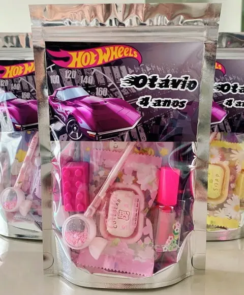 Kit Papelaria Fofa Hotwheels Rosa (saquinho com 6 Itens)