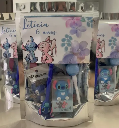 Kit Papelaria Fofa Stitch e Angel (saquinho com 6 Itens)