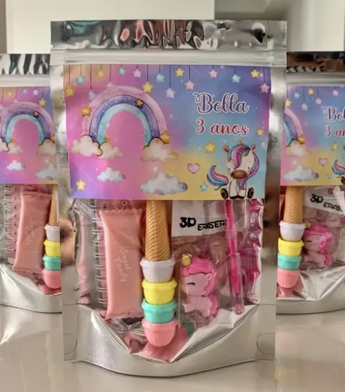 Kit Papelaria Fofa Unicórnio (saquinho com 5 Itens)