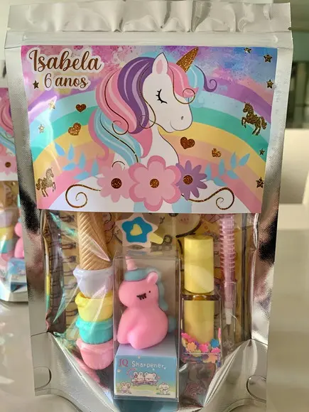 Kit Papelaria Fofa Unicórnio (saquinho com 6 Itens)