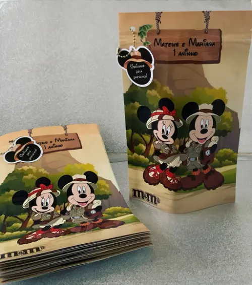 Saquinho Zip Lock Mickey e Minnie Safari
