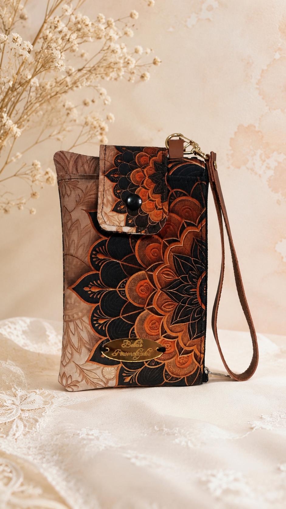 Carteira Feminina Porta Celular De Mão Estampa Mandala Com Alça