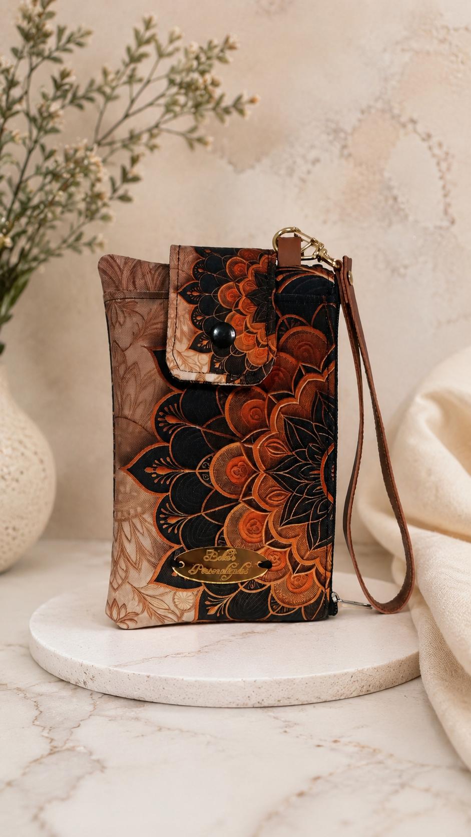 Carteira Feminina Porta Celular De Mão Estampa Mandala Com Alça