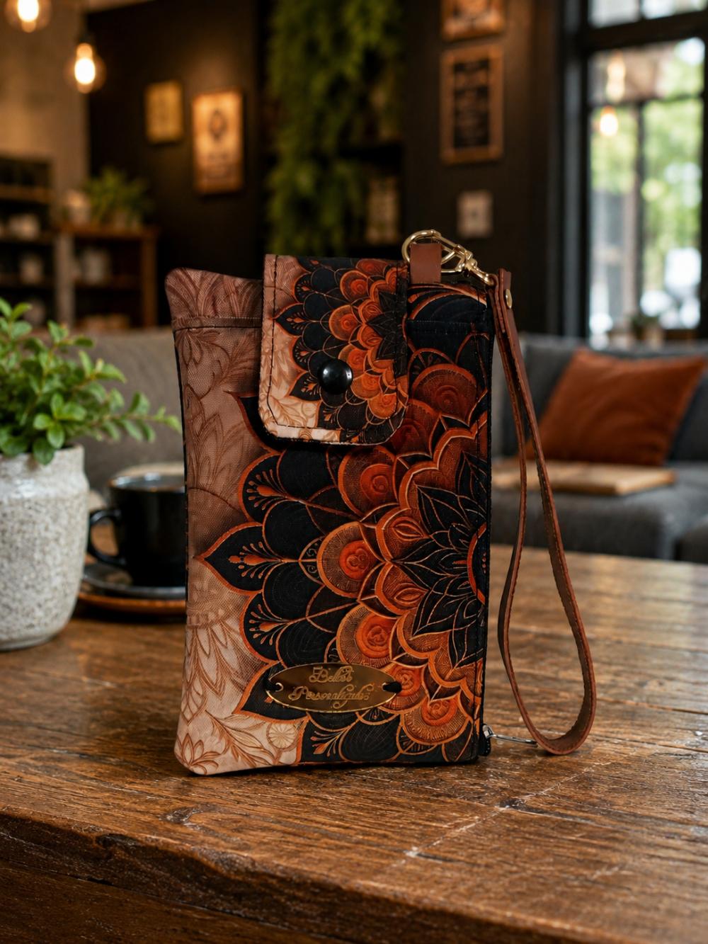 Carteira Feminina Porta Celular De Mão Estampa Mandala Com Alça