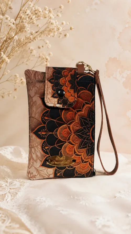 Carteira Feminina Porta Celular De Mão Estampa Mandala Com Alça