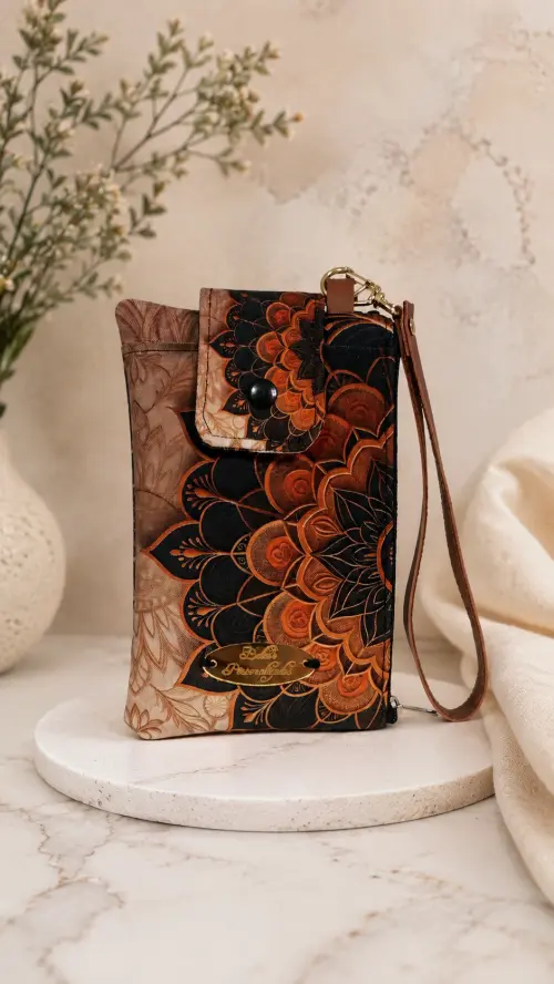 Carteira Feminina Porta Celular De Mão Estampa Mandala Com Alça