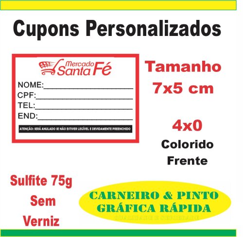 500 Cupons de Sorteio Personalizados 7x5 cm Colorido