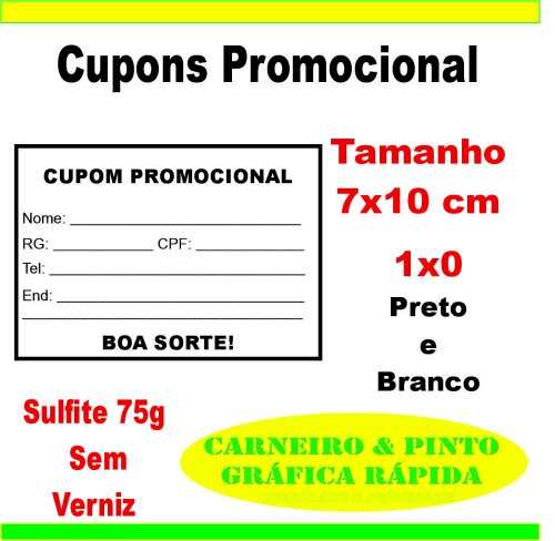 1000 Cupons de Sorteio (MODELO ÚNICO)