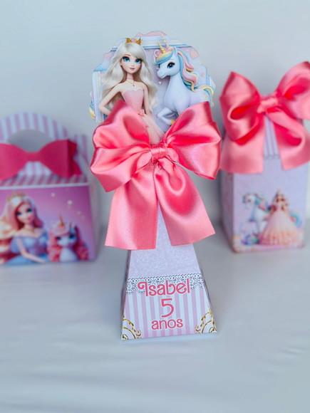 Caixa Pirâmide / Cone Barbie Unicornio