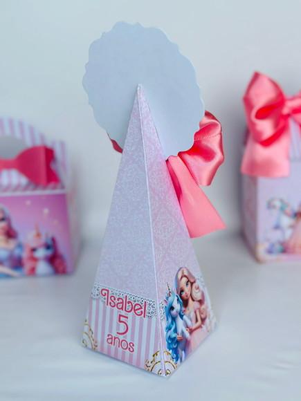 Caixa Pirâmide / Cone Barbie Unicornio