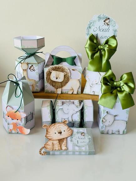 Kit 42 Caixas do Safari em Aquarela com Aplique em 3d.