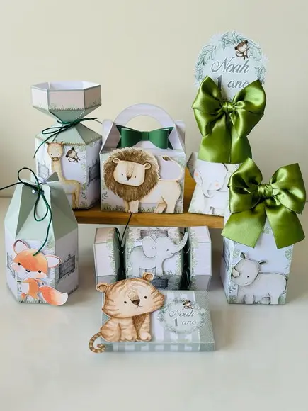 Kit 105 Caixas do Safari em Aquarela com Aplique em 3d.