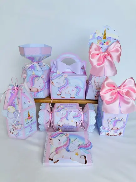 Kit 21 Caixas do Unicornio com Aplique em 3d.