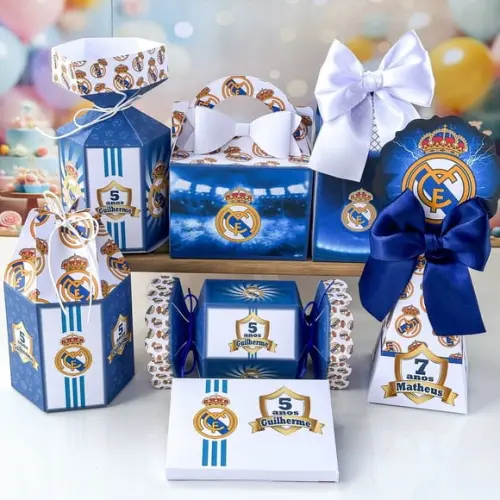 Kit 70 Caixas Personalizadas para Festa Real Madrid