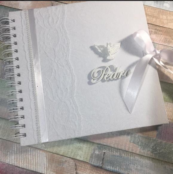 Álbum Batizado Folhas Impressas - Branco